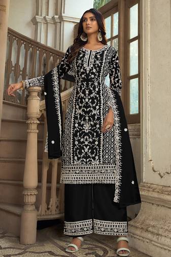 Black net sequins work semi stitched salwar suits suits size up to 42