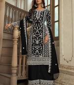 Black net sequins work semi stitched salwar suits suits size up to 42