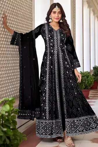 Black georgette sequins work semi stitched salwar suits suits size up to 42