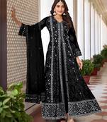 Black georgette sequins work semi stitched salwar suits suits size up to 42
