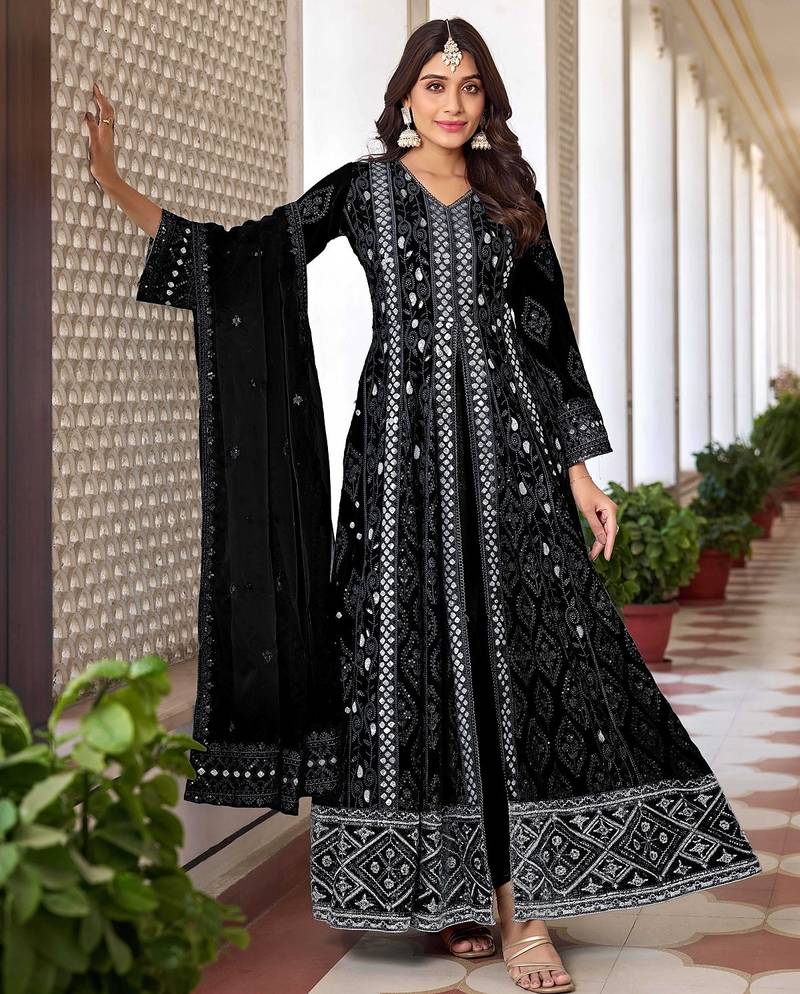 Black georgette sequins work semi stitched salwar suits suits size up to 42