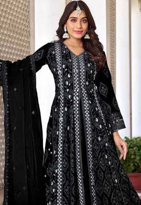 Black georgette sequins work semi stitched salwar suits suits size up to 42 2