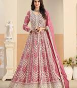 Pink georgette sequins work salwar suits free size up to 42