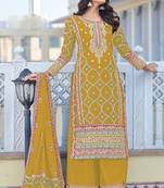 Yellow chiffon sequins work semi stitched salwar suits suits size up to 42