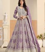 Purple georgette sequins work salwar suits free size up to 42