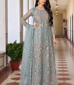 Grey net sequins work semi stitched salwar suits suits size up to 42