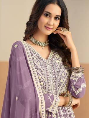 Purple georgette sequins work salwar suits free size up to 42 2