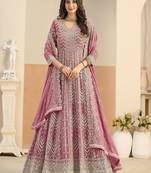Pink georgette sequins work salwar suits free size up to 42