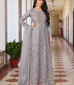 Grey net sequins work semi stitched salwar suits suits size up to 42