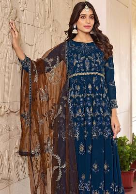 Blue georgette sequins work semi stitched salwar suits suits size up to 42 2