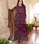 Purple georgette sequins work semi stitched salwar suits suits size up to 42