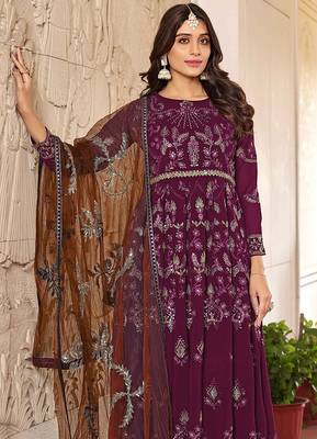 Purple georgette sequins work semi stitched salwar suits suits size up to 42 2