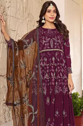 Purple georgette sequins work semi stitched salwar suits suits size up to 42