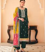Green chiffon sequins work semi stitched salwar suits suits size up to 42