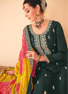 Green chiffon sequins work semi stitched salwar suits suits size up to 42 2