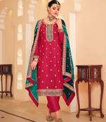 Pink chiffon sequins work semi stitched salwar suits suits size up to 42