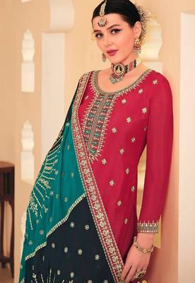 Pink chiffon sequins work semi stitched salwar suits suits size up to 42 2