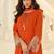 Orange silk blend sequins work salwar suits free size up to 42