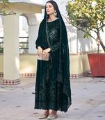 Green georgette sequins work semi stitched salwar suits suits size up to 42