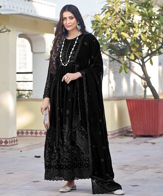 Black georgette sequins work semi stitched salwar suits suits size up to 42 1