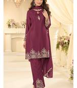 Wine silk blend sequins work salwar suits free size up to 42