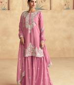 Pink silk blend sequins work semi stitched salwar suits suits size up to 42