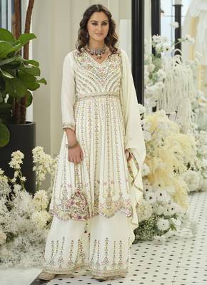White chiffon sequins work salwar suits free size up to 42 1