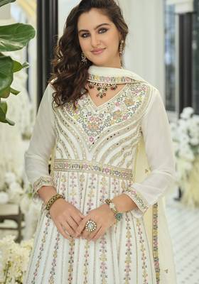 White chiffon sequins work salwar suits free size up to 42 2