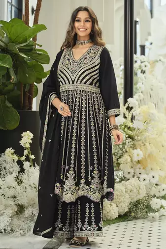 Black chiffon sequins work salwar suits free size up to 42