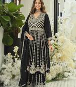 Black chiffon sequins work salwar suits free size up to 42