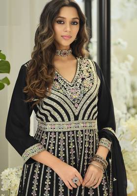 Black chiffon sequins work salwar suits free size up to 42 2