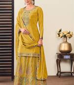 Mustard chiffon sequins work semi stitched salwar suits suits size up to 42