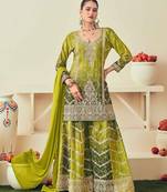 Green chiffon sequins work semi stitched salwar suits suits size up to 42