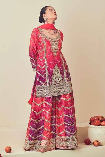 Purple chiffon sequins work semi stitched salwar suits suits size up to 42