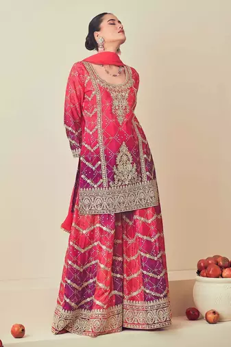 Purple chiffon sequins work semi stitched salwar suits suits size up to 42