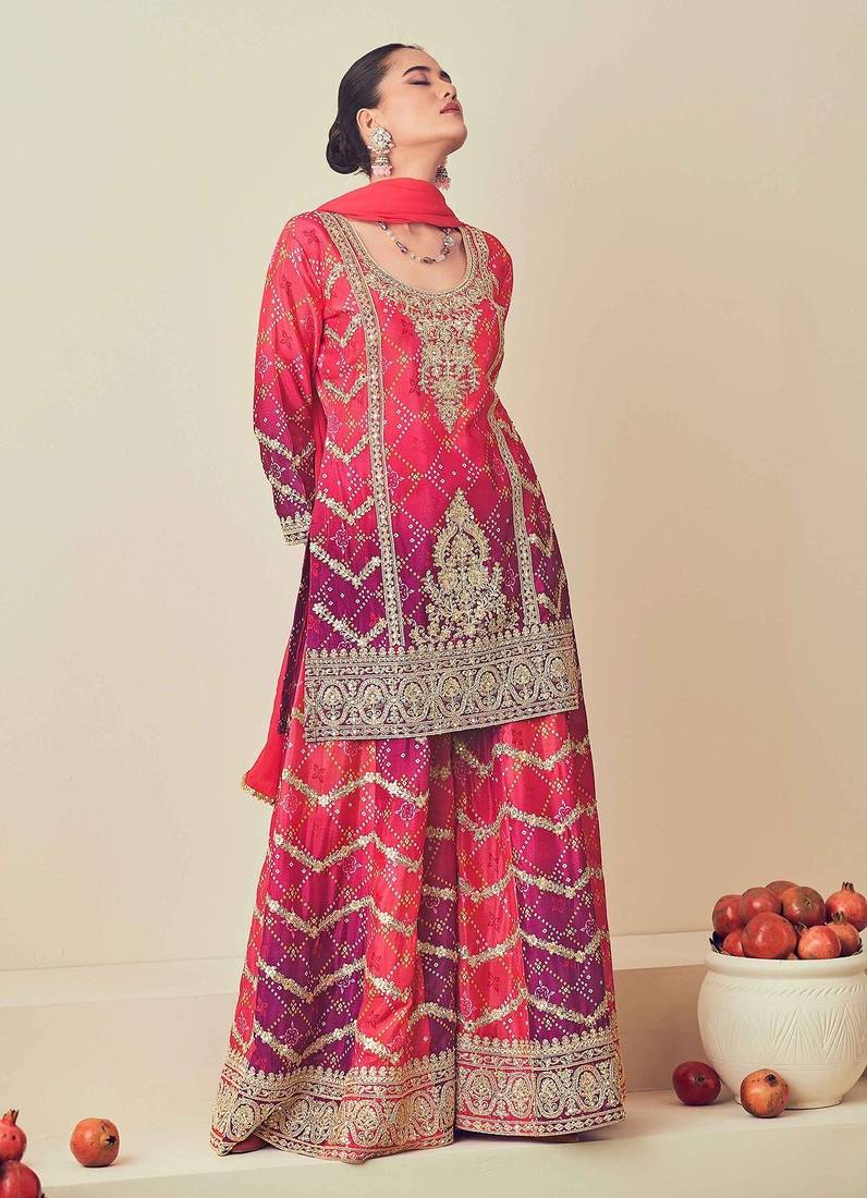 Purple chiffon sequins work semi stitched salwar suits suits size up to 42