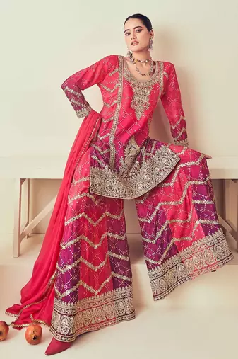 Purple chiffon sequins work semi stitched salwar suits suits size up to 42
