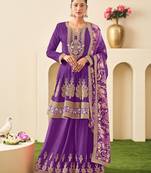 Purple chiffon sequins work semi stitched salwar suits suits size up to 42
