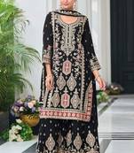 Black chiffon sequins work semi stitched salwar suits suits size up to 42