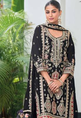 Black chiffon sequins work semi stitched salwar suits suits size up to 42 2