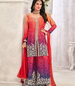 Purple chiffon sequins work semi stitched salwar suits suits size up to 42