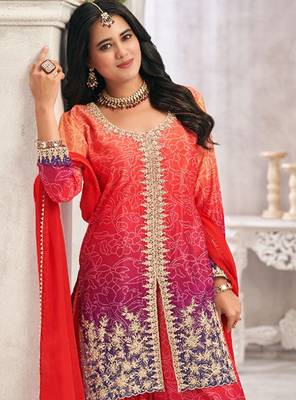 Purple chiffon sequins work semi stitched salwar suits suits size up to 42 2