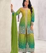 Lime chiffon sequins work semi stitched salwar suits suits size up to 42