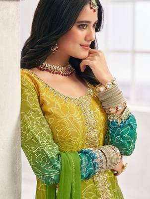 Lime chiffon sequins work semi stitched salwar suits suits size up to 42 2