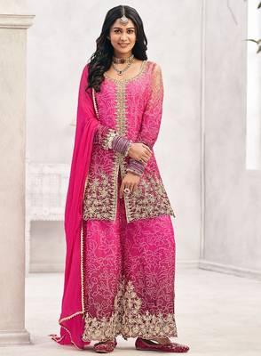 Purple chiffon sequins work semi stitched salwar suits suits size up to 42 1