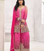 Purple chiffon sequins work semi stitched salwar suits suits size up to 42