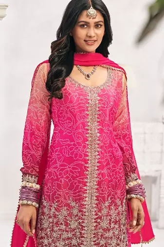 Purple chiffon sequins work semi stitched salwar suits suits size up to 42