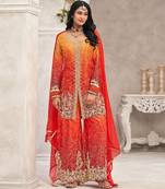 Orange chiffon sequins work semi stitched salwar suits suits size up to 42