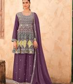 Purple chiffon sequins work semi stitched salwar suits suits size up to 42