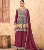 Mauve chiffon sequins work semi stitched salwar suits suits size up to 42